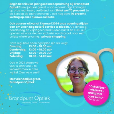 Gewijzigde openingstijden per 1 januari 2024